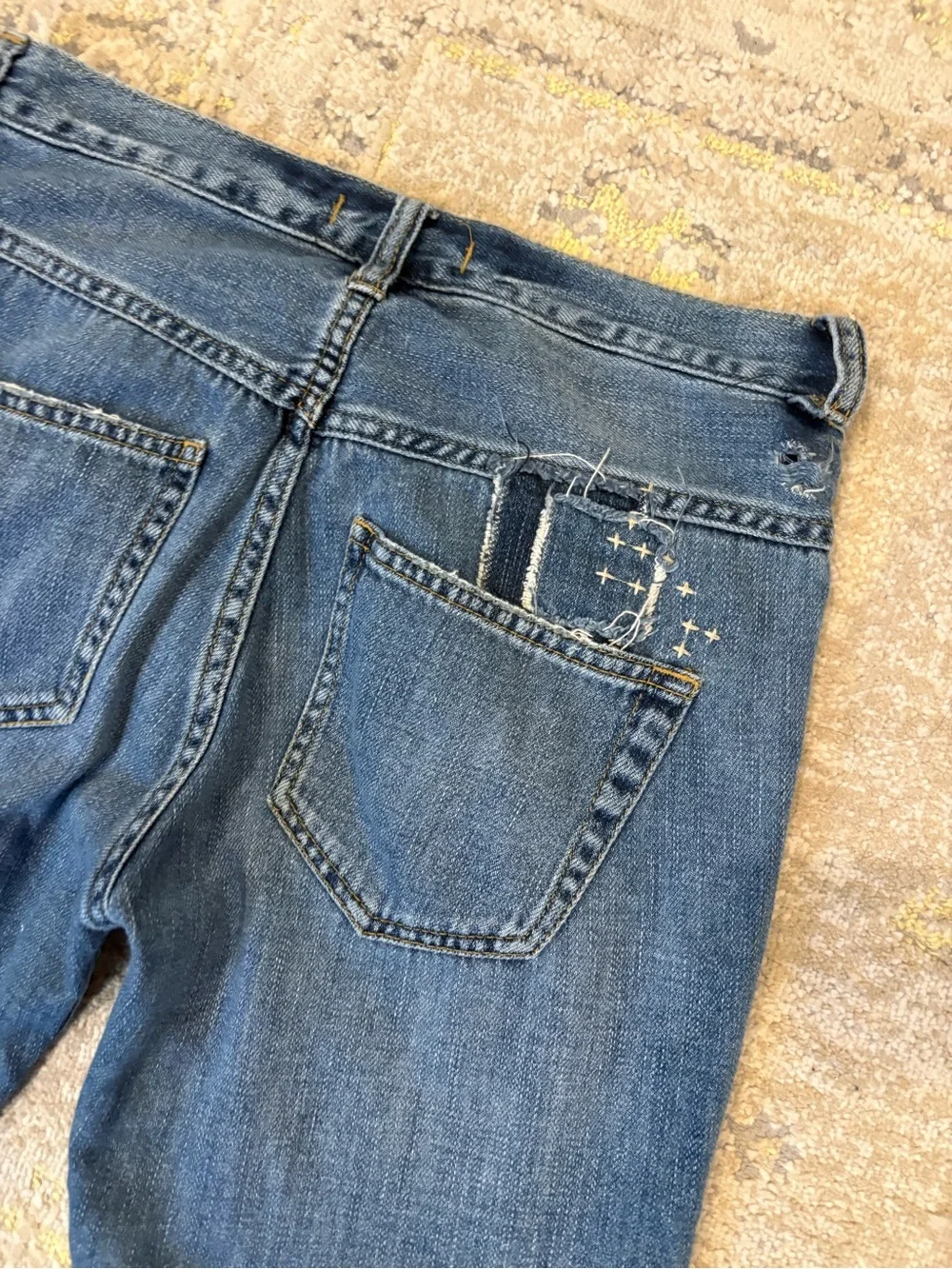 Free People Blue Patchwork Jeans